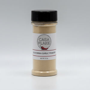 Spice jar labeled 'Casa Flake' on a gray background