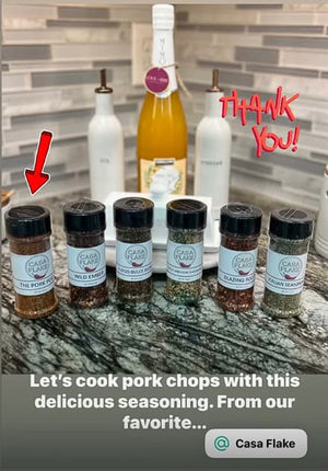 Casa Flake spice bottles on marble counter