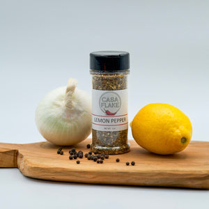Casa Flake Lemon Pepper bottle with ingredients