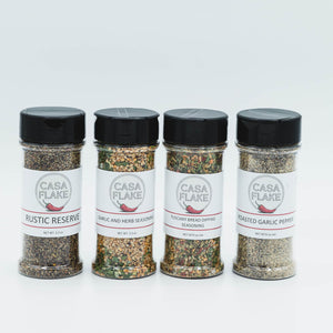 Casa Flake; Rustic Reserve, Garlic and Herb Seasoning, Tuscany Bread Dipping Seasoning, Roasted Garlic Pepper spice blends