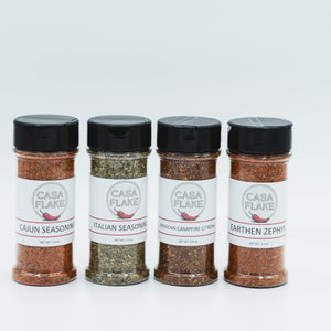 Casa Flake; Cajun Seasoning, Italian Seasoning, Mexican Campfire Citrona, Earthen Zephyr spice blends