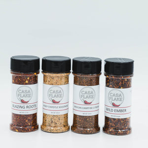 Casa Flake; Blazing Roots, Honey Chipotle Seasoning, Mexican Campfire Citrona, Wild Ember spice blends
