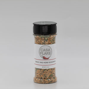 Spice jar labeled 'Casa Flake' on a gray background