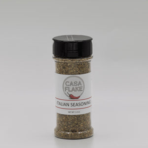 Bottle of Casa Flake Italian Seasoning on a gray background