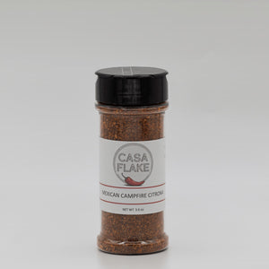 Spice jar labeled 'Casa Flake' on a gray background